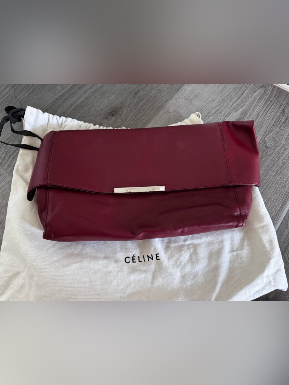 Celine Burgundy Fold-Over Leather Clutch